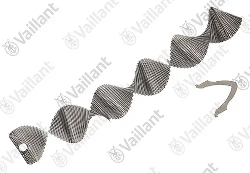 Vaillant Leitblech in gewellter Form aus Metall, flexibel und mit Loch zur Befestigung, auf weißem Hintergrund abgebildet.